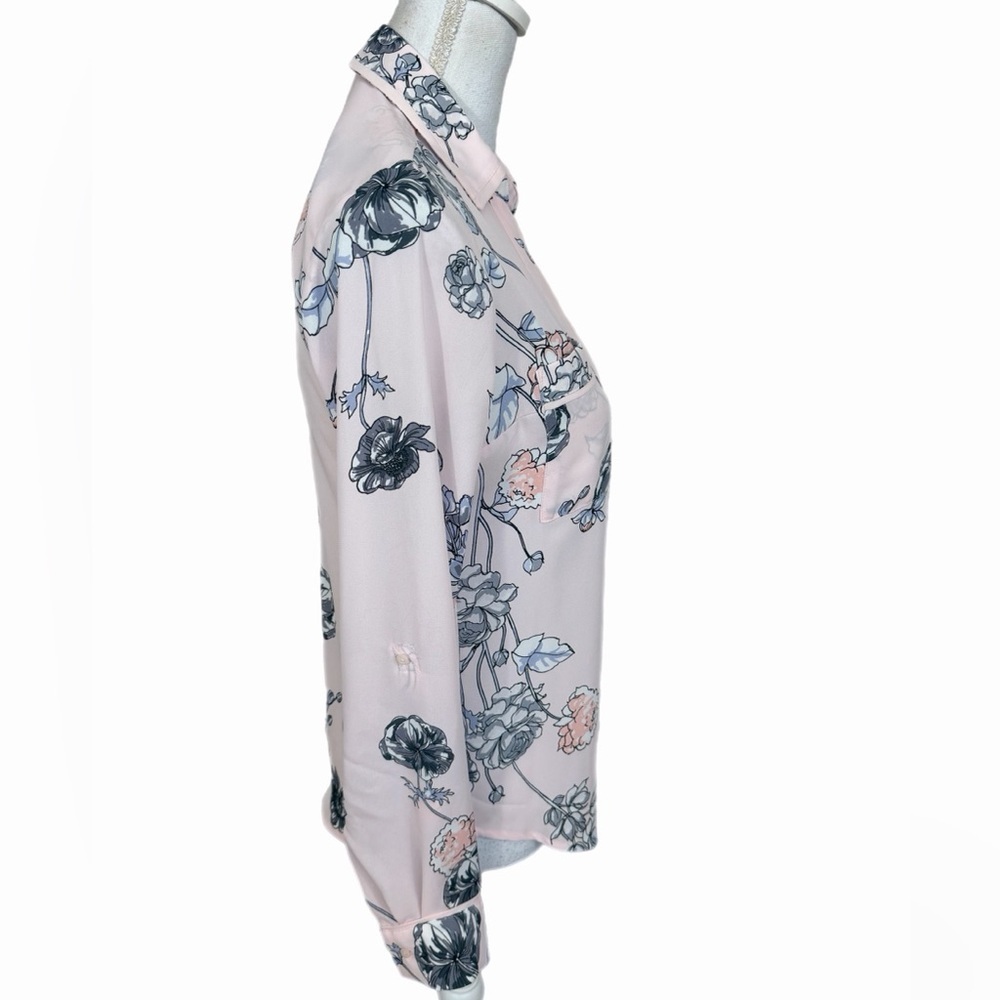 Candies Light Pink Floral Long Sleeve Blouse Size XS. Roll Tab Sleeve - Picture 4 of 8